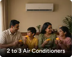Icon representing 2 to 3 air conditioners powered by a residential solar system, highlighting high-load appliance compatibility