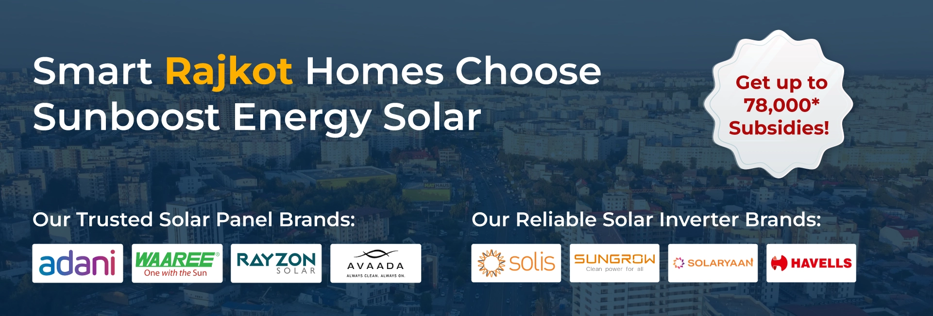 Affordable solar panel systems in Surat offering subsidy up to ₹78,000 for homes and businesses with reliable solar inverter and panel brands