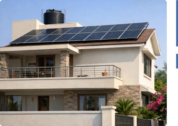 Independent home with rooftop solar power system installed for residential electricity savings in India