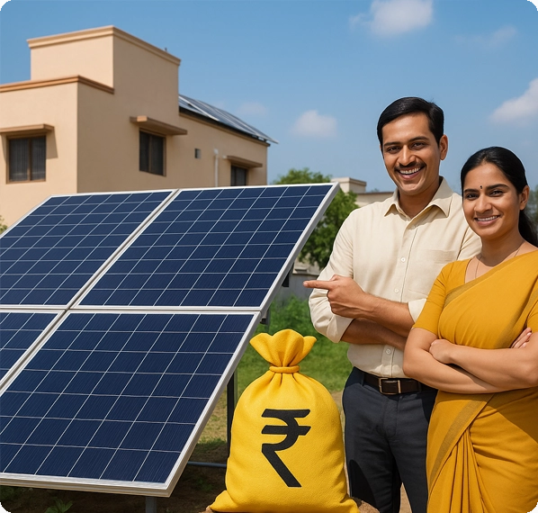 Indian home with solar panels symbolizing future energy security