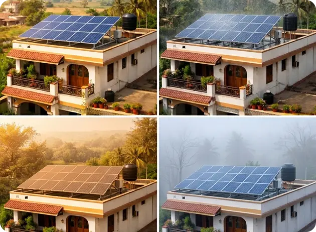 Comparison of residential rooftop solar system performance during summer, monsoon, autumn, and winter seasons to show year-round energy reliability