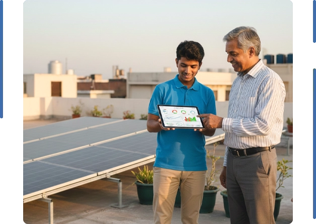 Ground-mounted solar power plant near Surat, Gujarat with high-capacity photovoltaic panels generating renewable electricity for utility and industrial energy needs