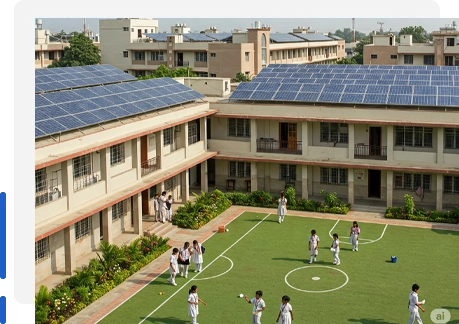 Rooftop solar panels installed on an educational institution in Ahmedabad