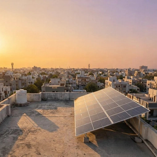 Installed rooftop solar system on urban home demonstrating clean energy adoption in India