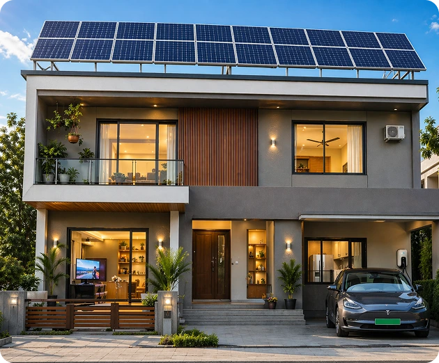 Aerial view of a residential neighborhood with 5kW solar panels installed on multiple rooftops, showcasing the trend in green energy adoption.