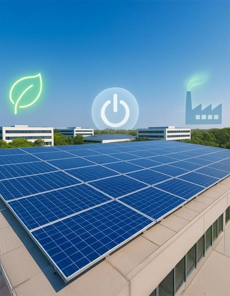 Solar panels installed on commercial rooftop maximizing space and energy