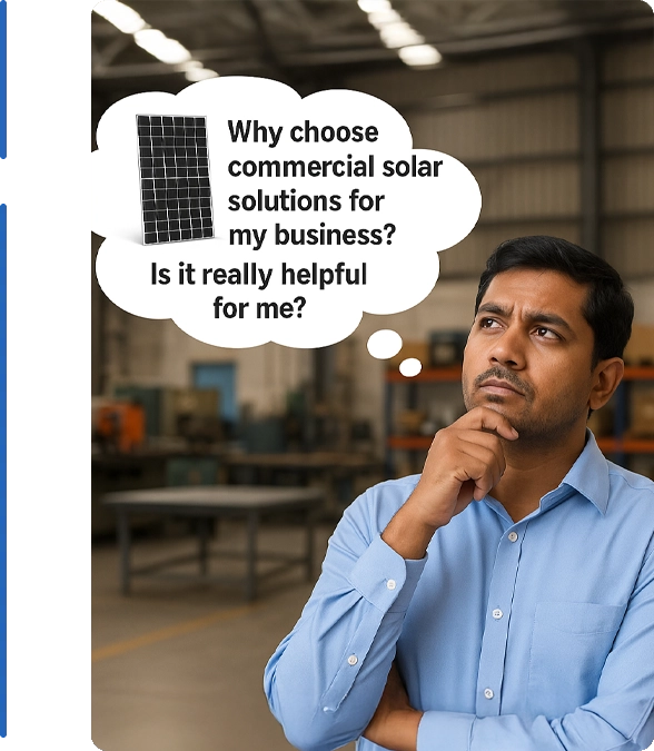 Business man thinking about installing commercial solar system is really helpful for them or not
