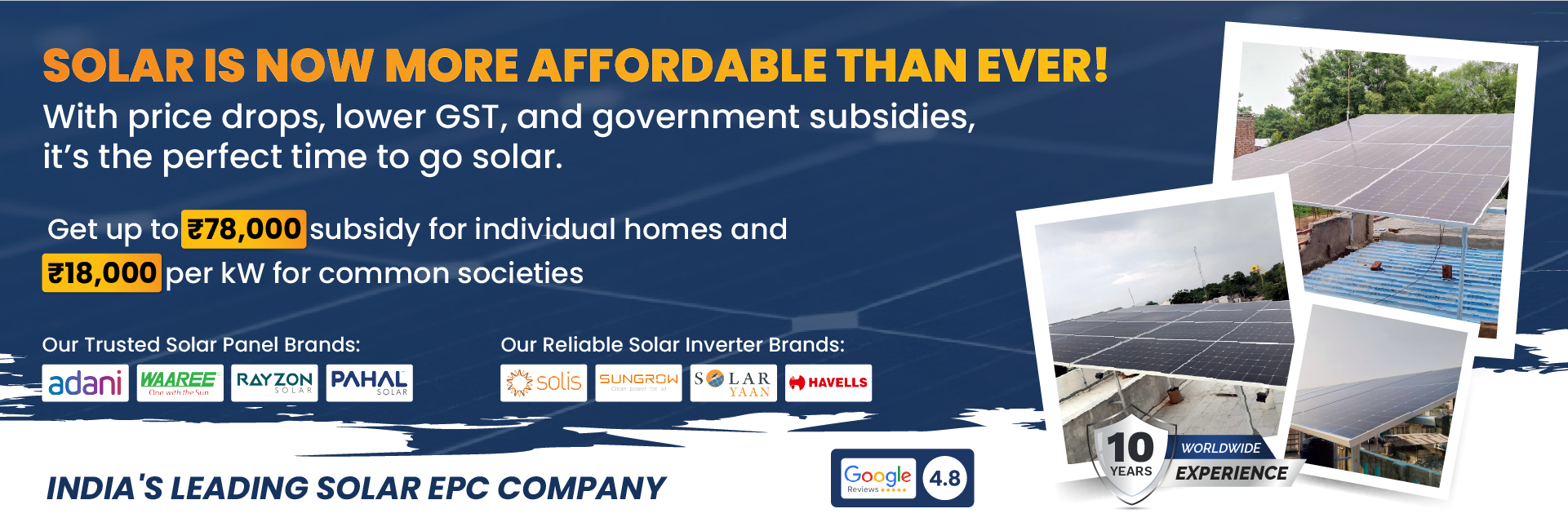 Affordable , Premium, Powerful Solar Solutions Desktop Banner