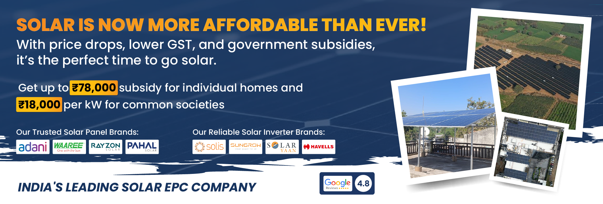 Affordable , Premium, Powerful Solar Solutions Desktop Banner