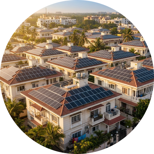 Residential rooftop solar panel installation in Surat, Gujarat on modern homes, delivering clean solar energy and electricity savings for homeowners