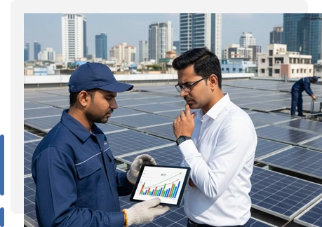 Ground-mounted solar power plant near Surat, Gujarat with high-capacity photovoltaic panels generating renewable electricity for utility and industrial energy needs