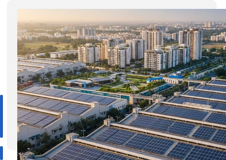 Large-scale rooftop solar installations across residential and commercial buildings in Surat, Gujara